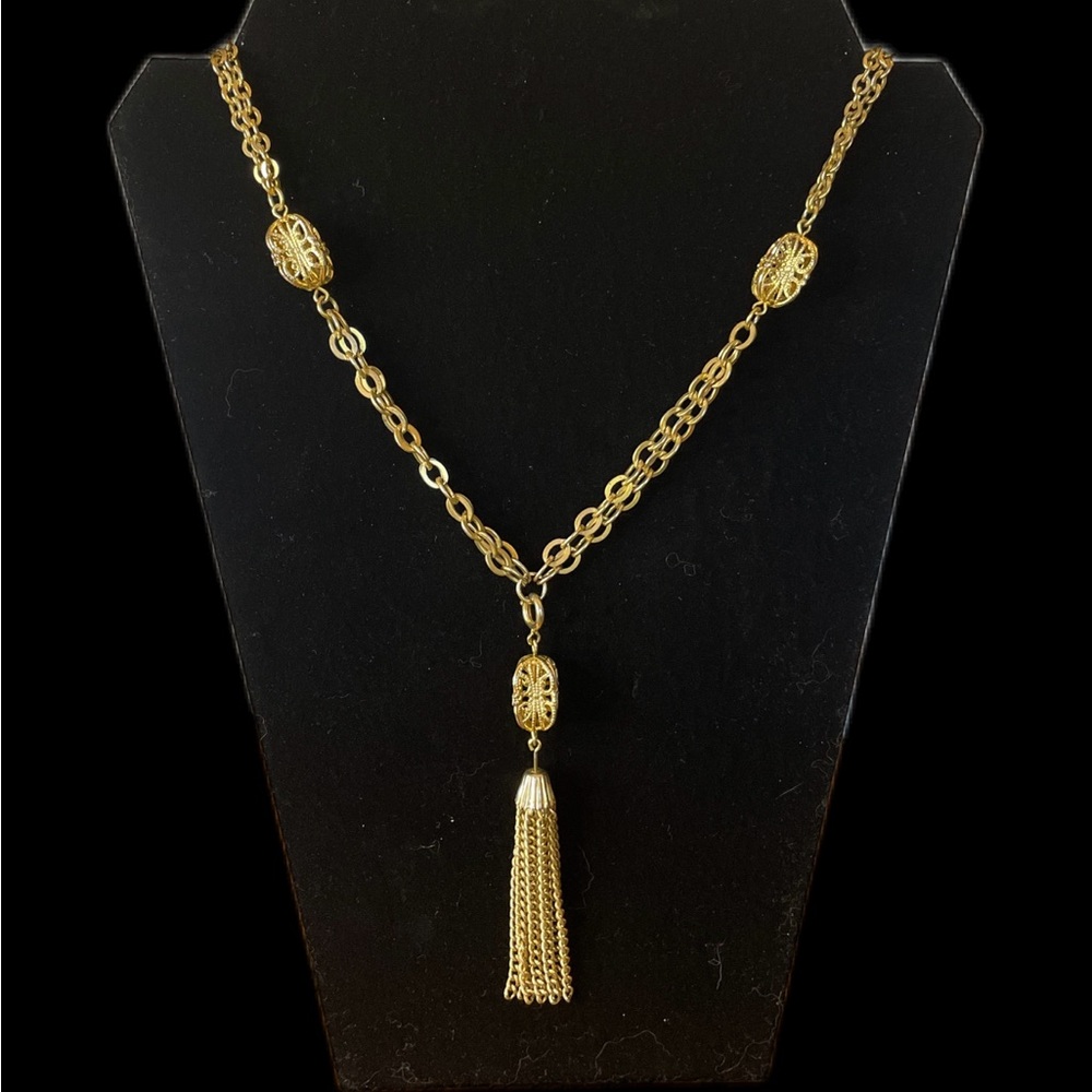 Vintage Emmons Gold Tone Double Chain Link Tassel Necklace